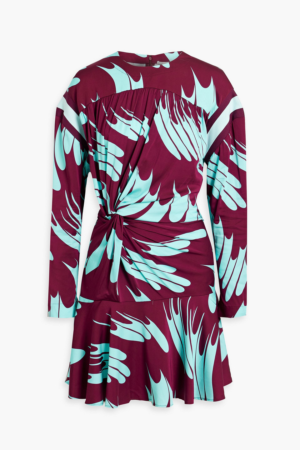 Shop Stella Mccartney Twisted Printed Crepe Mini Dress In Claret