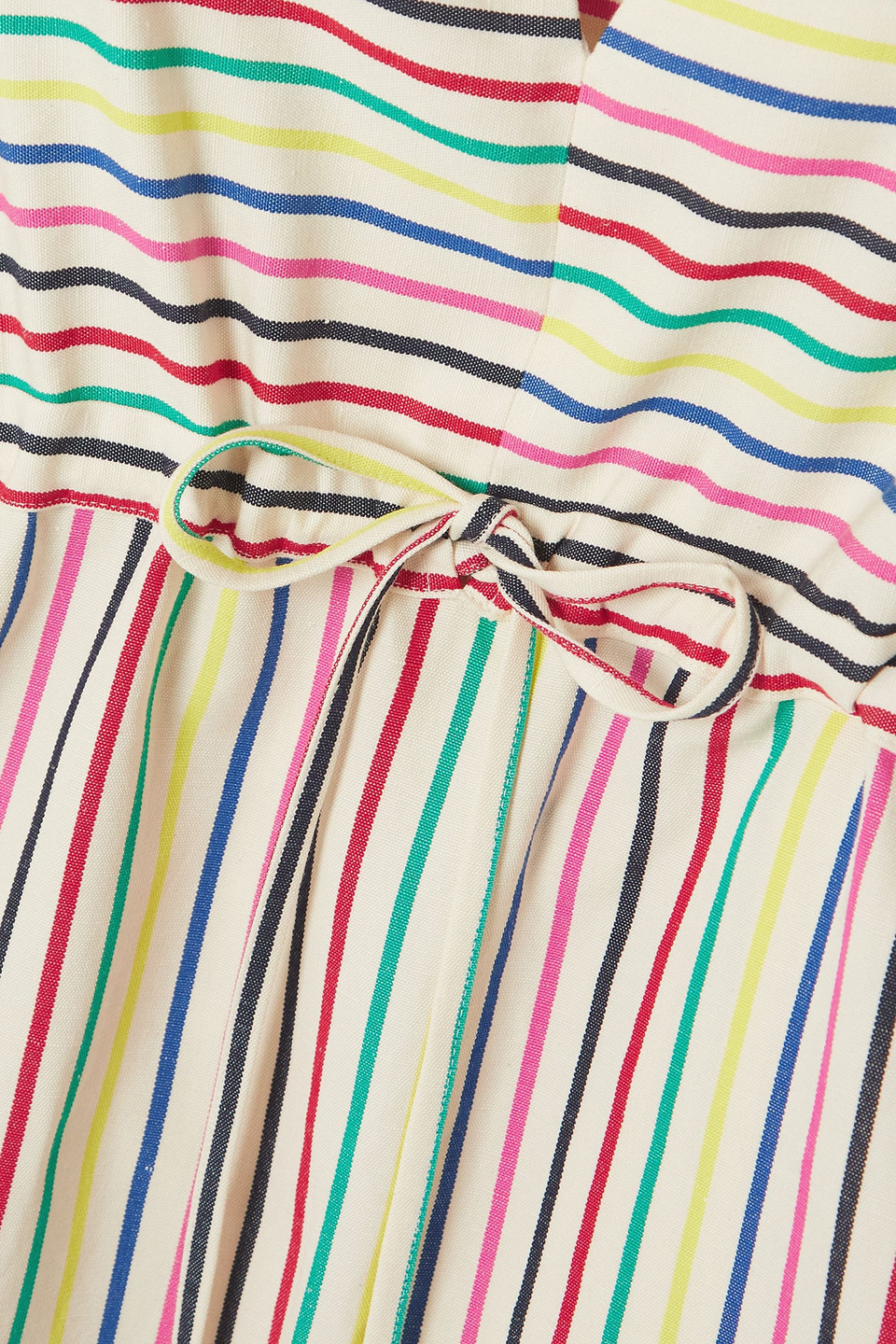 Rosie Assoulin Vivella Gathered Striped Cotton And Linen-blend Midi Dress In Ivory
