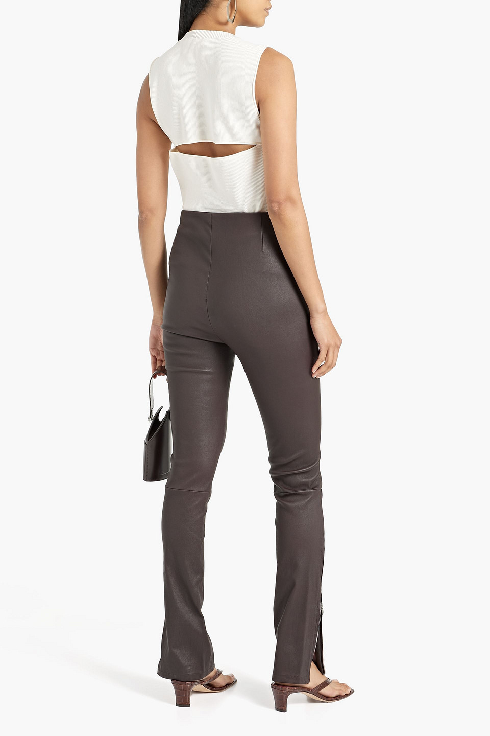 Shop Helmut Lang Zip-detailed Leather Skinny Pants In Merlot