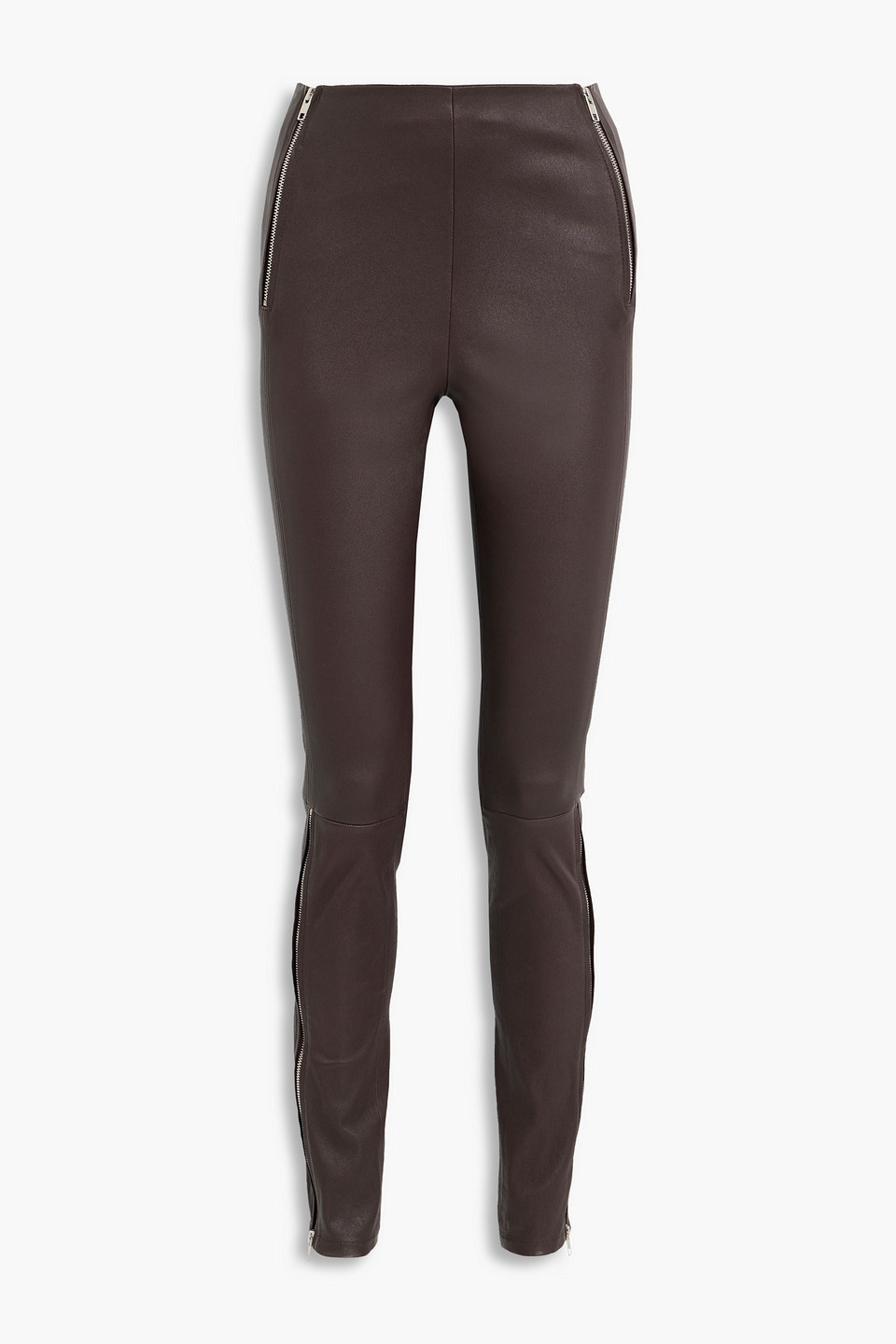 Shop Helmut Lang Zip-detailed Leather Skinny Pants In Merlot