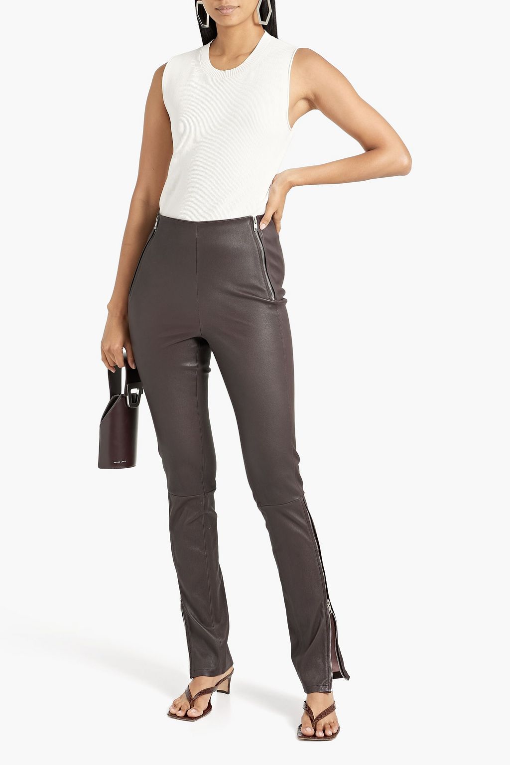 HELMUT LANG Zip-detailed leather skinny pants