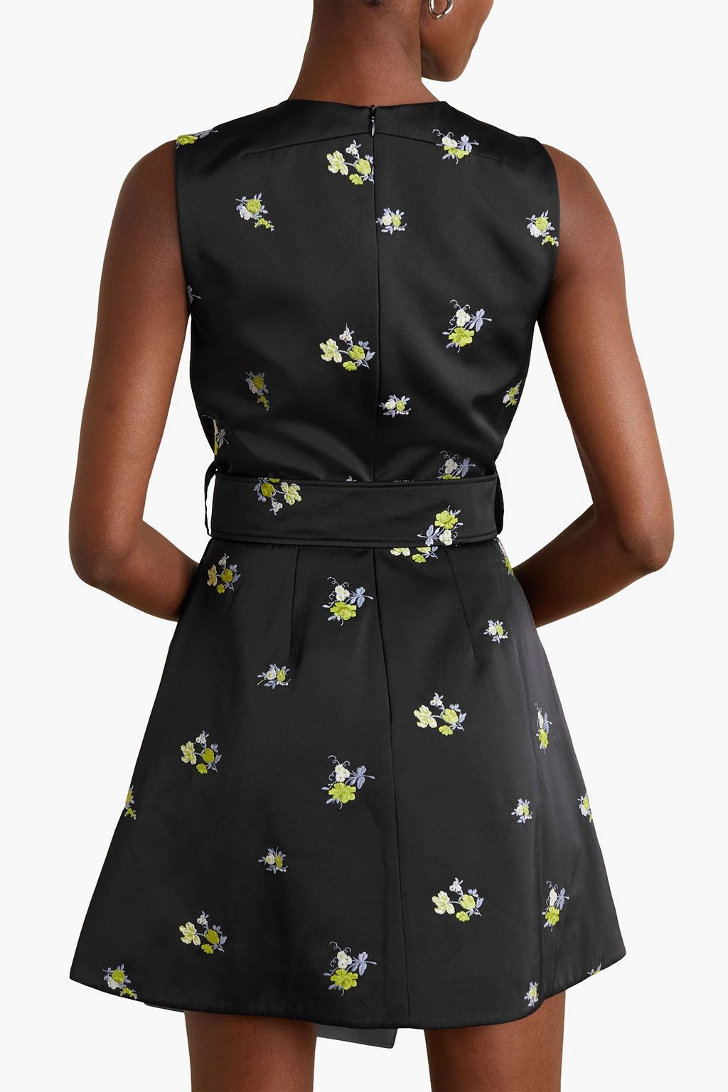 PATOU Devin belted embroidered duchesse-satin mini dress