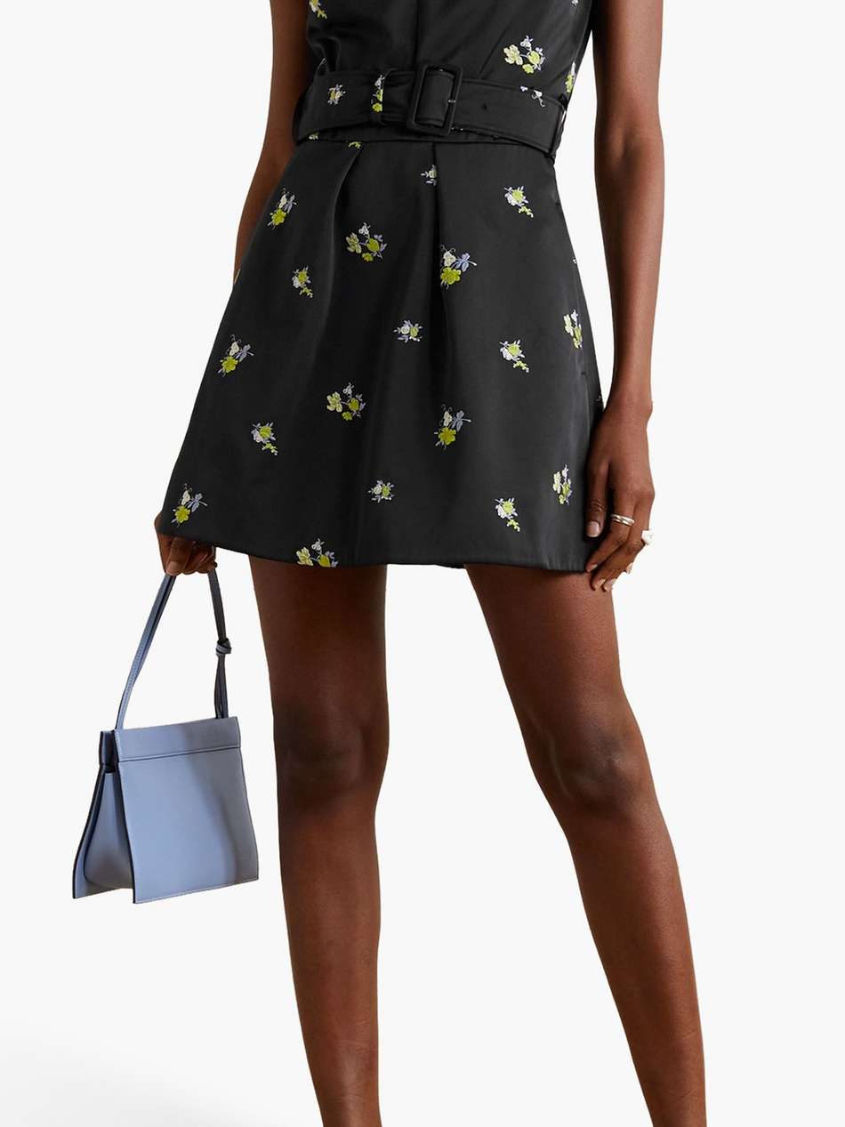 devin belted embroidered duchesse-satin mini dress