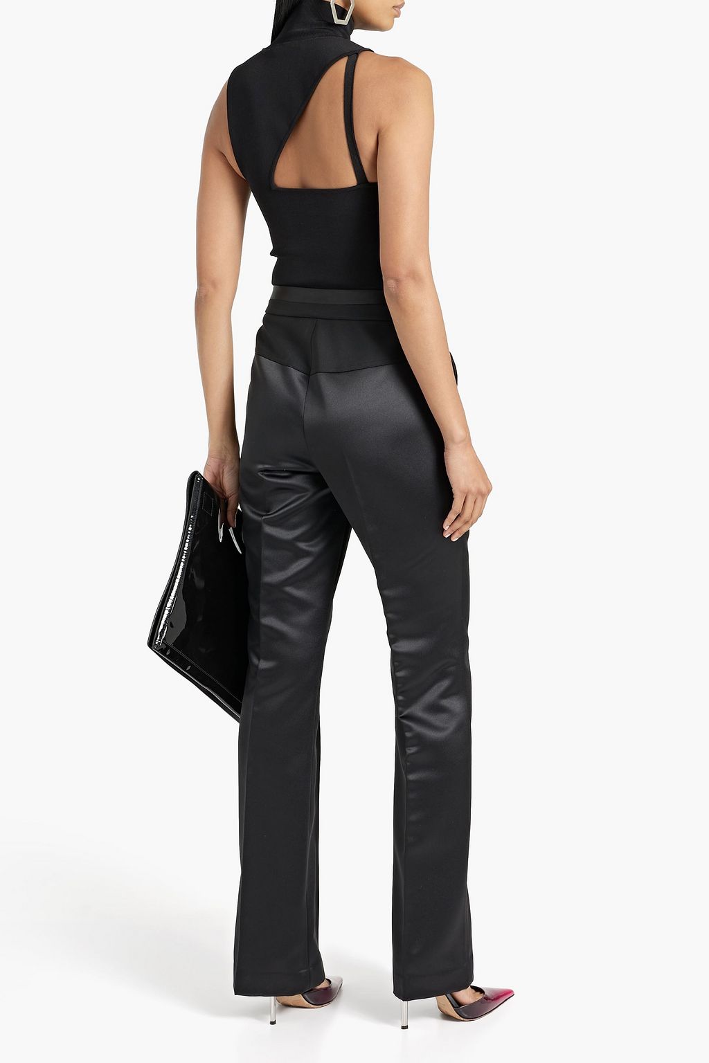 HELMUT LANG Twill-paneled satin straight-leg pants