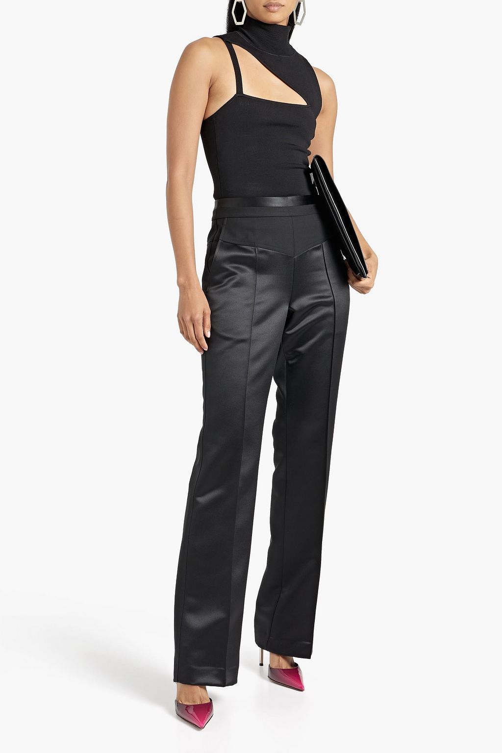 HELMUT LANG Twill-paneled satin straight-leg pants