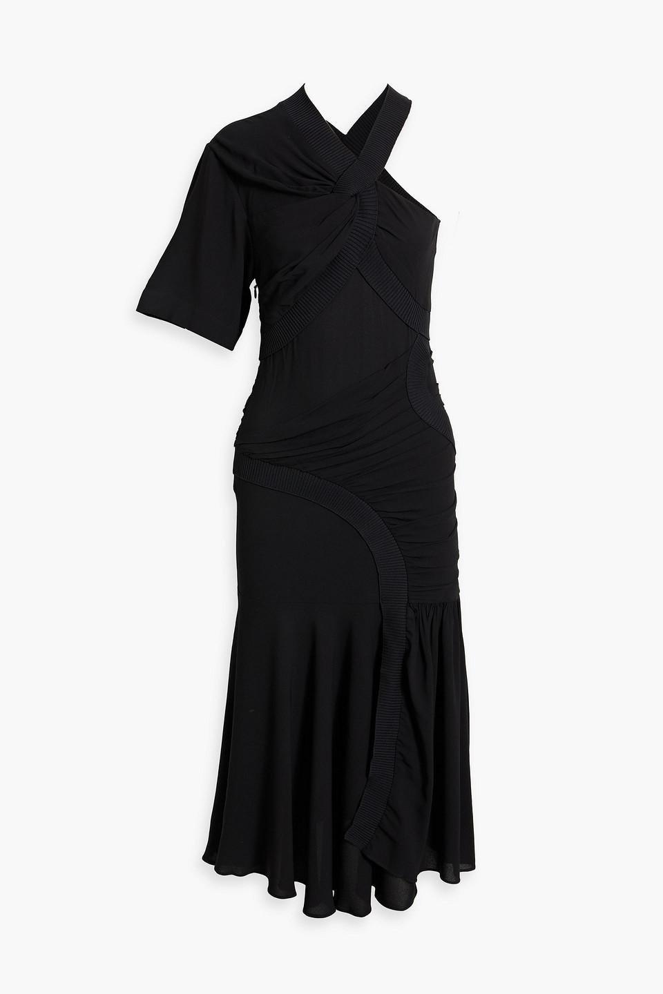 Shop Stella Mccartney One-sleeve Gathered Crepe Midi Dress In Black