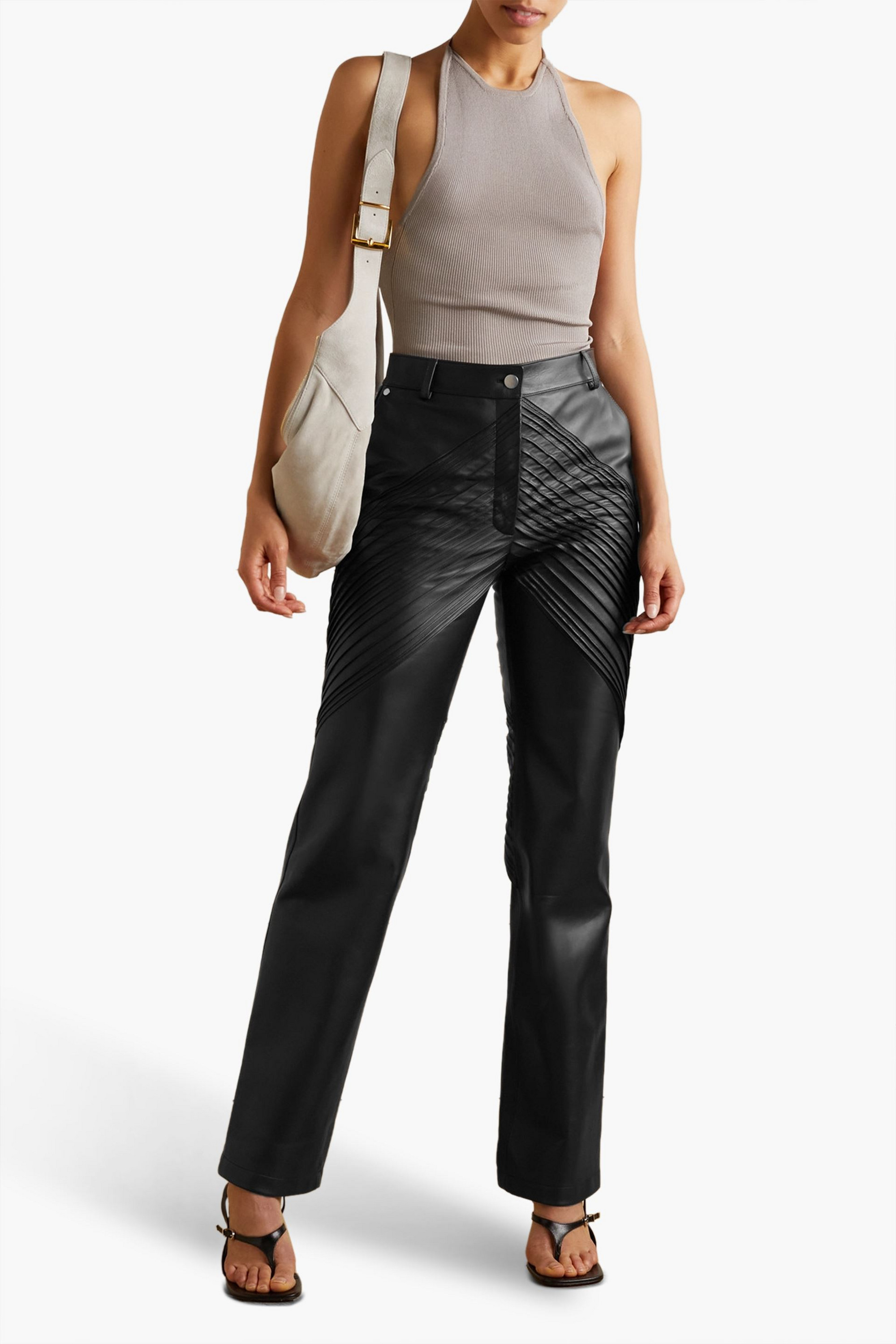 PETER DO Pintucked leather straight-leg pants
