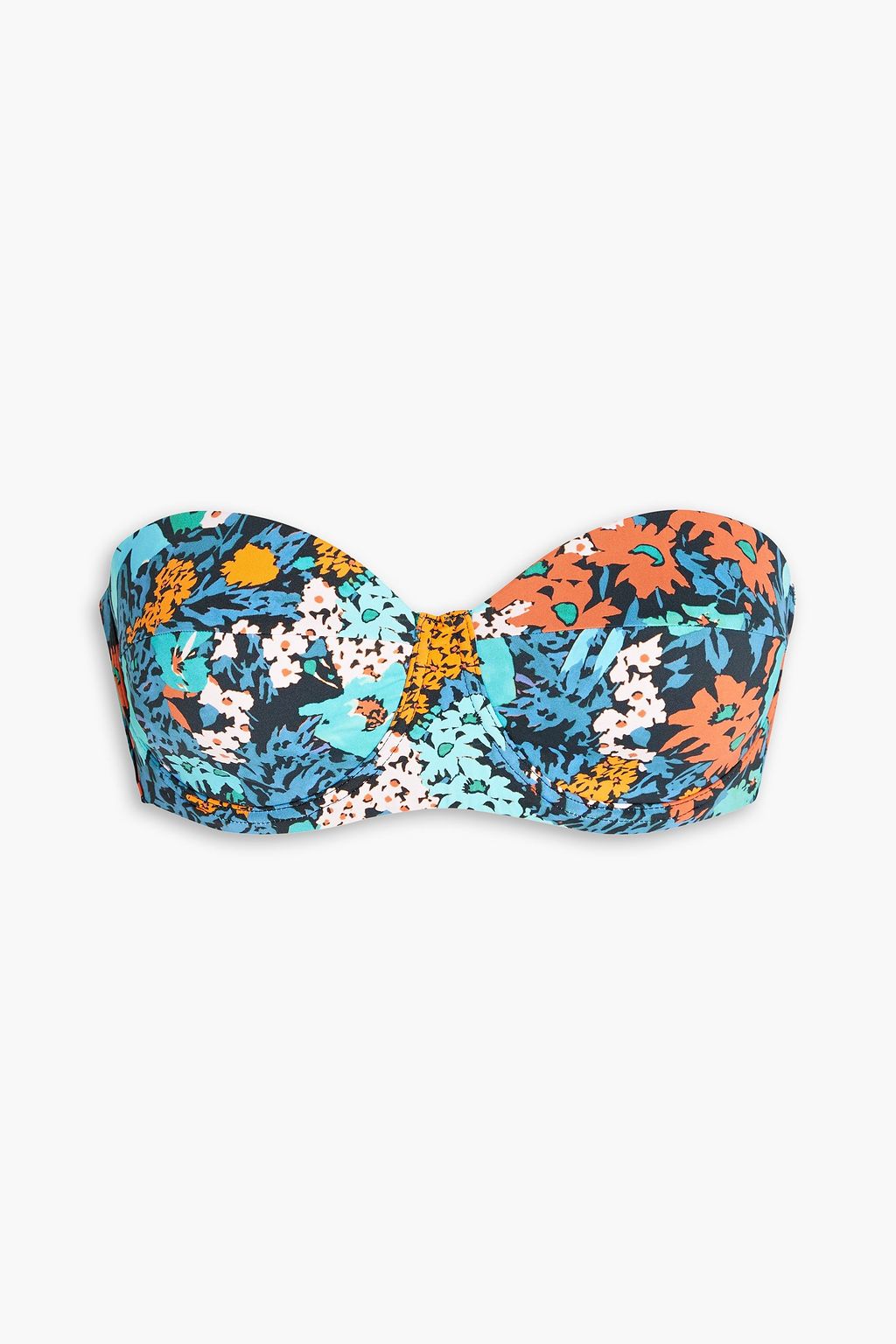 Floral print underwired bandeau bikini top slate blue XS