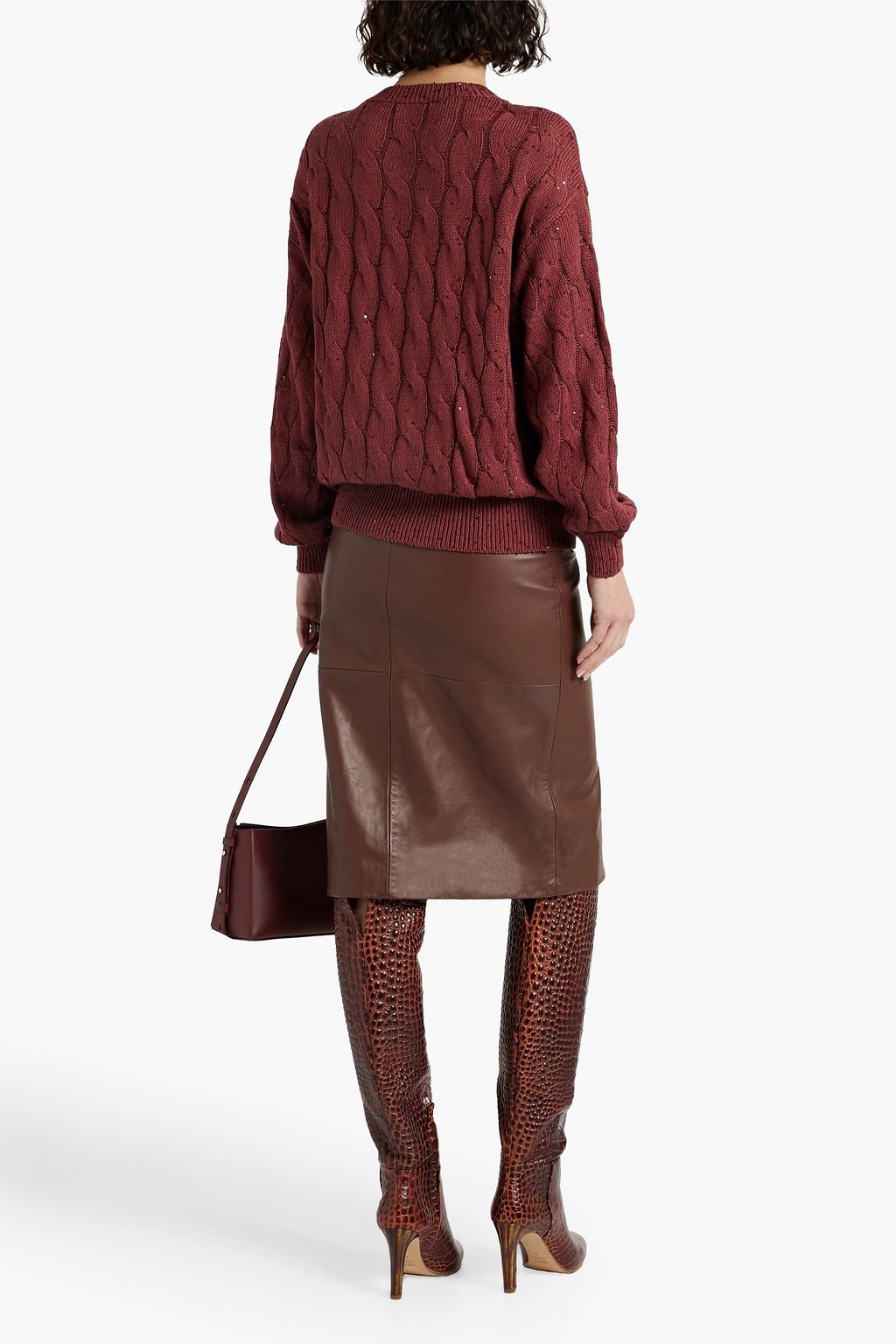 BRUNELLO CUCINELLI Pullover aus einer Baumwoll-, Leinen- und Seidenmischung mit Zopfstrickmuster und Verzierung