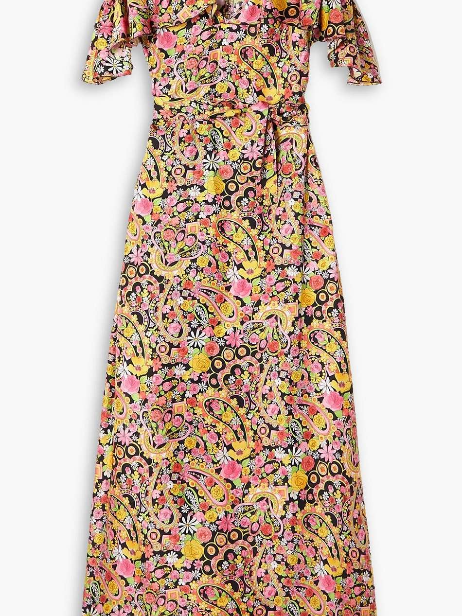 3-way belted ruffled floral-print silk-twill maxi dress