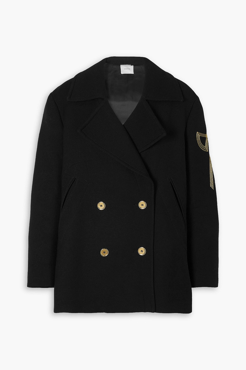 PATOU DOUBLE-BREASTED EMBROIDERED WOOL-TWILL COAT