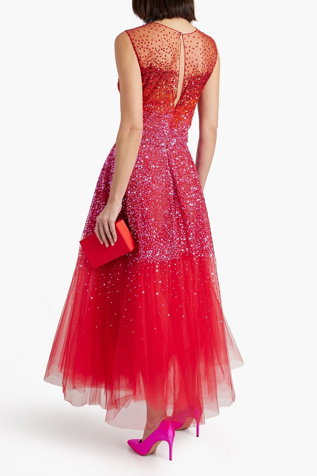 OSCAR DE LA RENTA Dégradé sequined tulle maxi dress