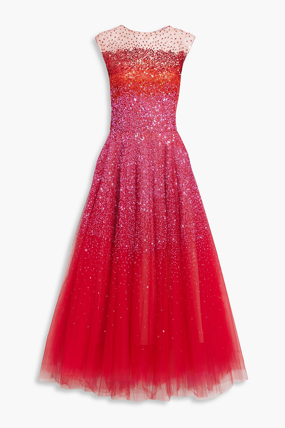 Oscar De La Renta Dégradé Sequined Tulle Maxi Dress In Red