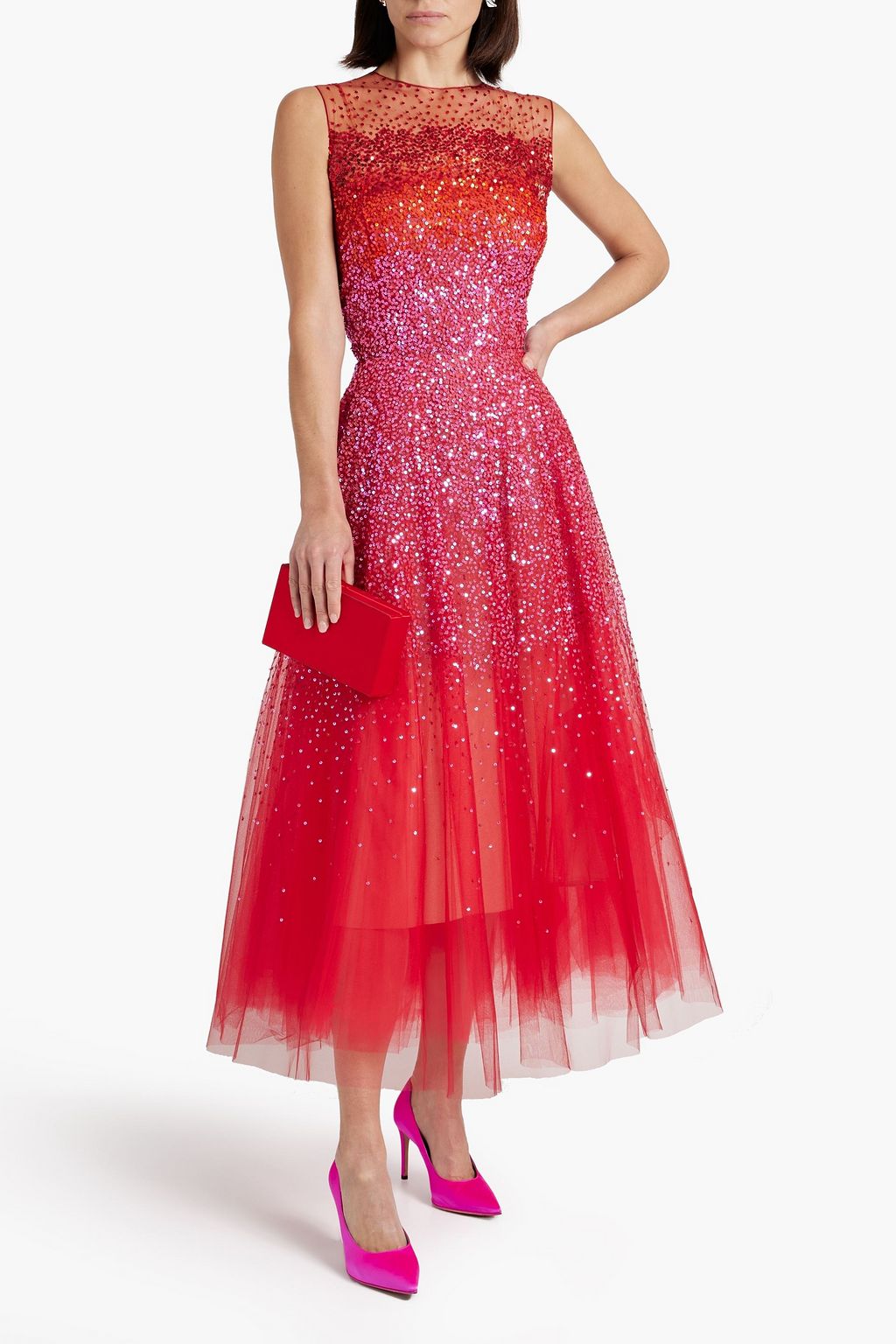 OSCAR DE LA RENTA Dégradé sequined tulle maxi dress