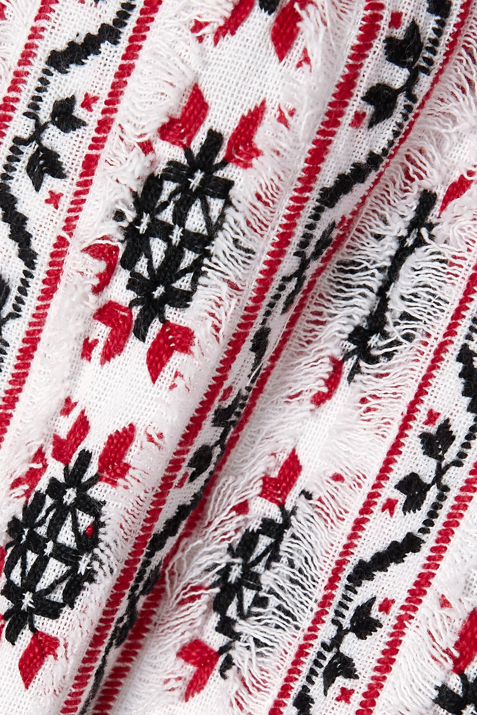 Rue Mariscal Frayed Tiered Cotton-jacquard Midi Dress In Red