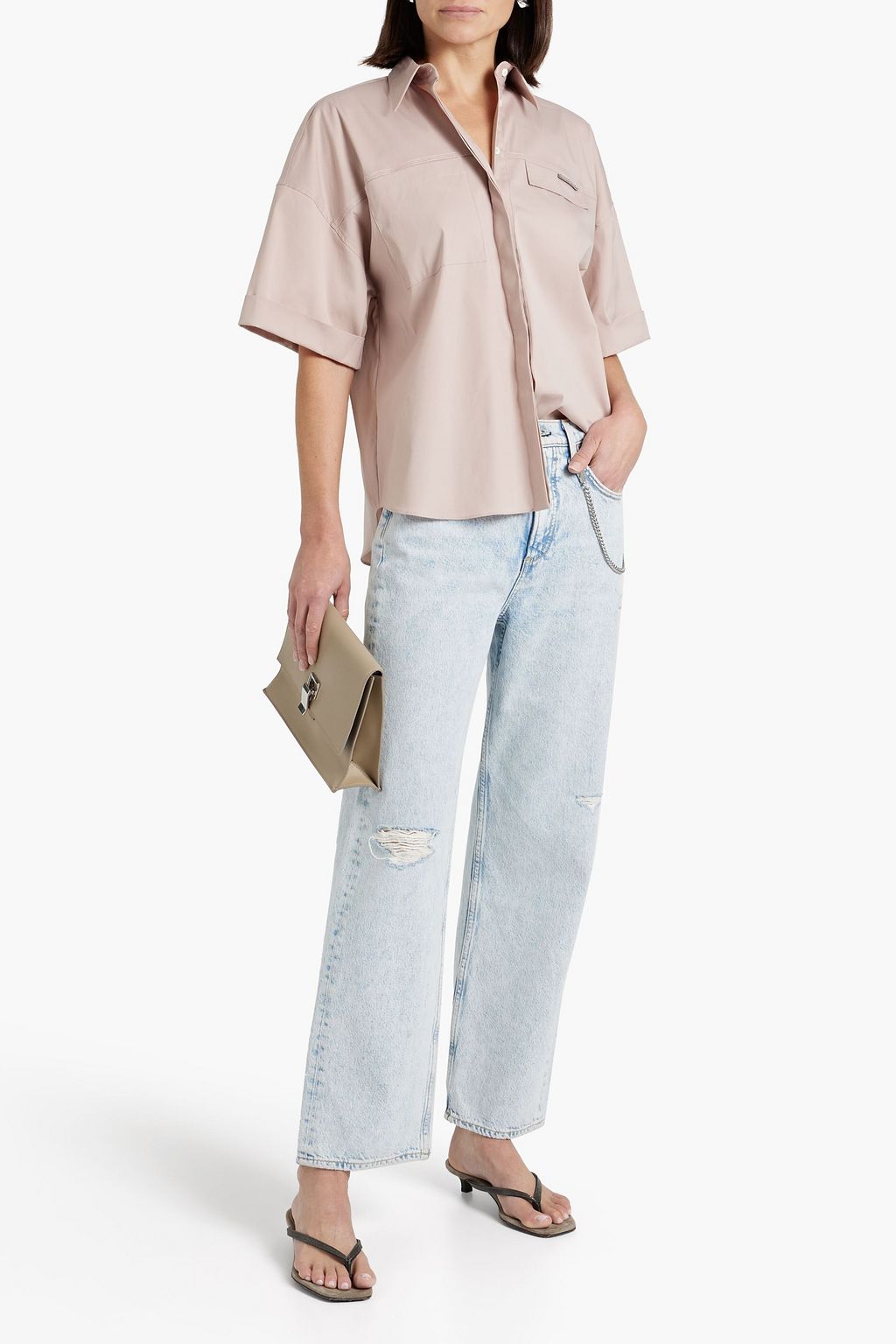 BRUNELLO CUCINELLI Bead-embellished cotton-blend poplin shirt
