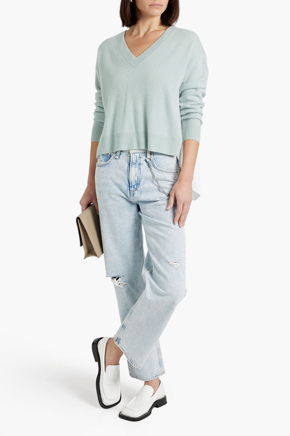 Shop Naadam Cashmere And Cotton-poplin Sweater In Mint