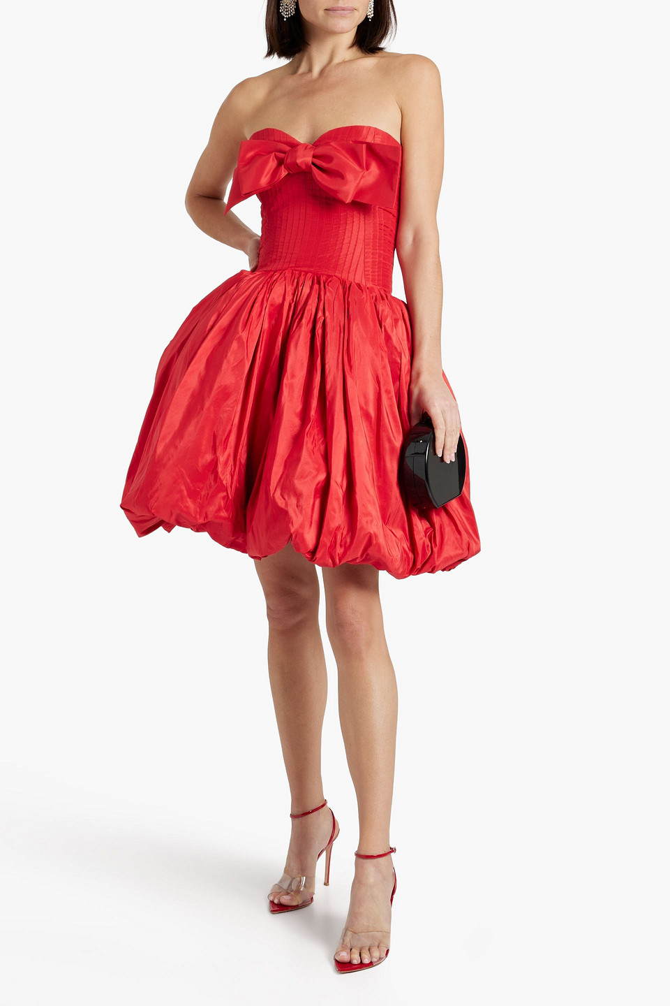 Oscar De La Renta Strapless Bow-embellished Silk-taffeta Dress In Red