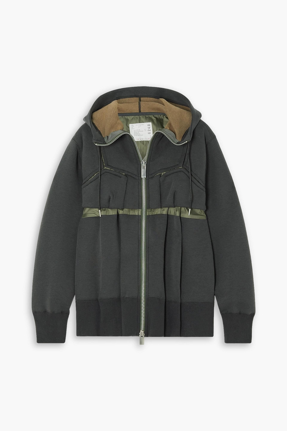 Sacai Shell-paneled Cotton-blend Jersey Hooded Jacket In Charcoal
