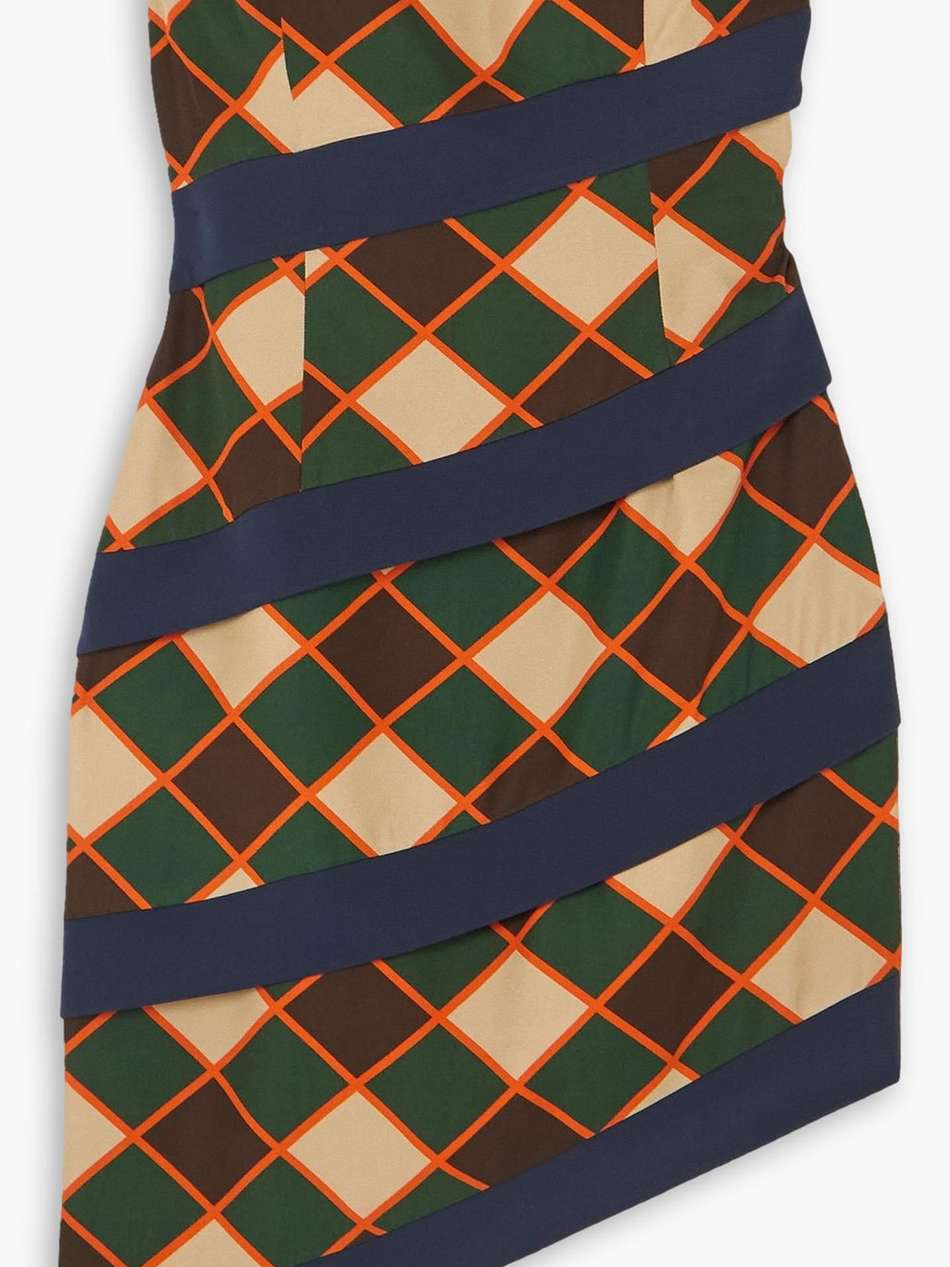 robyn strapless asymmetric checked twill mini dress