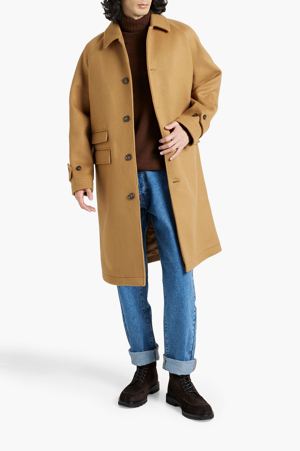 Shop Officine Generale Foster Wool-felt Coat In Camel