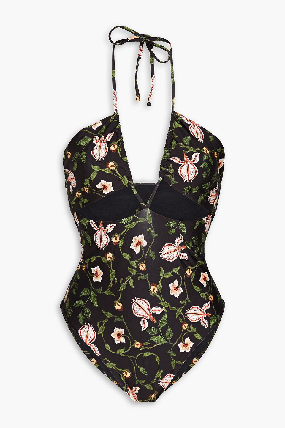 Agua By Agua Bendita Mora Cutout Floral-print Halterneck Swimsuit In Black