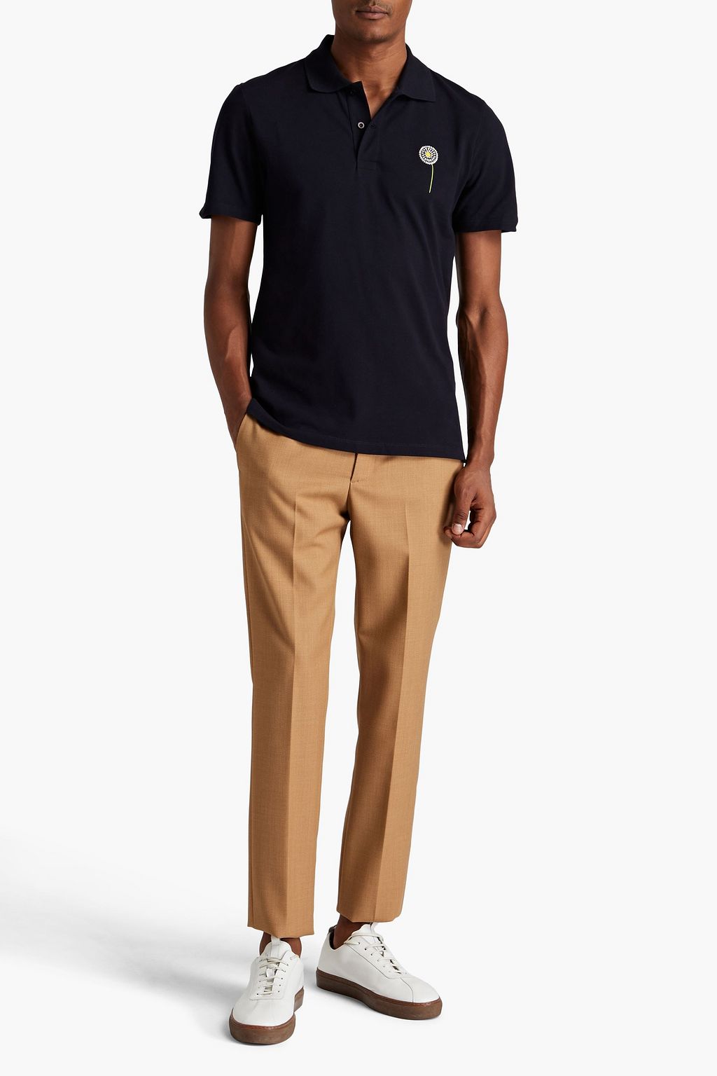 SANDRO Embroidered cotton-piqué polo shirt