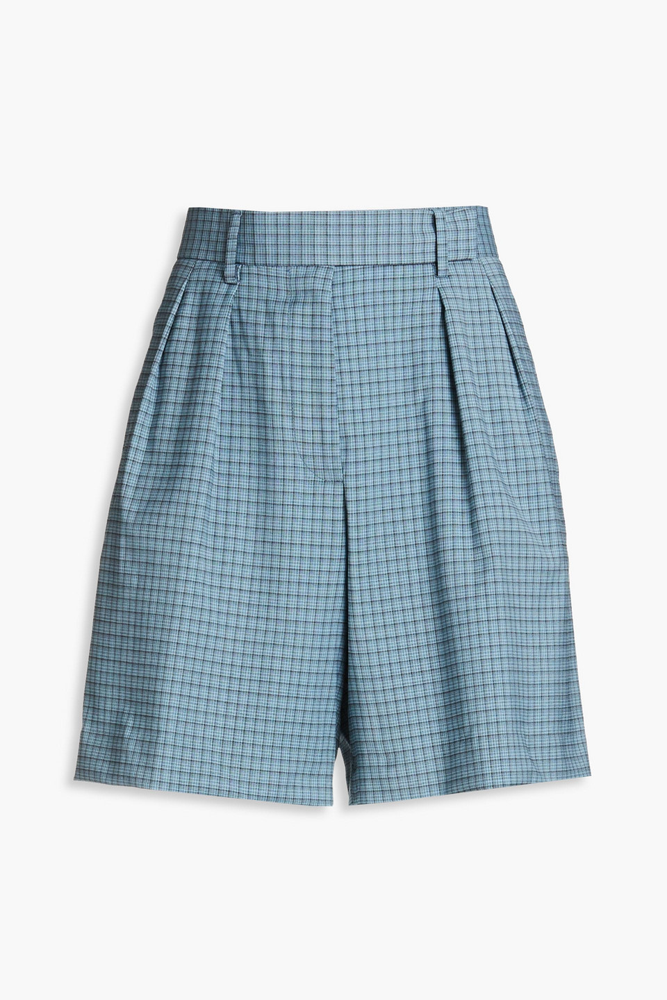 Paul Smith Pleated Checked Wool-blend Shorts In Slate Blue