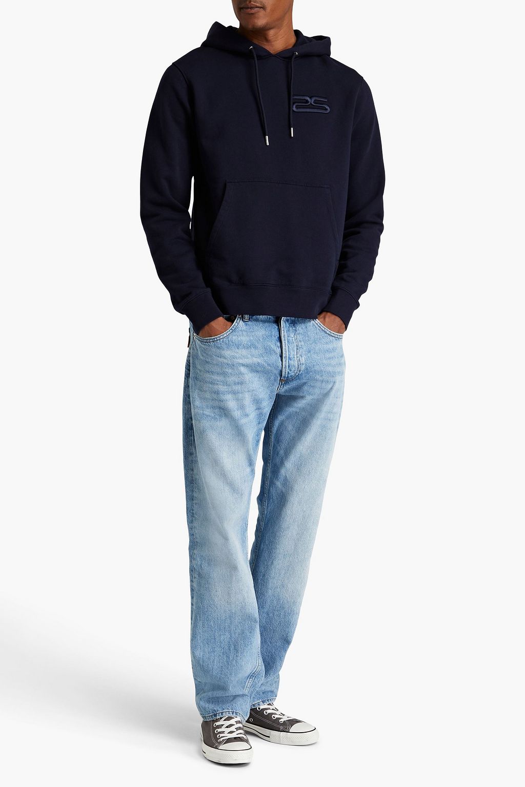SANDRO Embroidered cotton-fleece hoodie