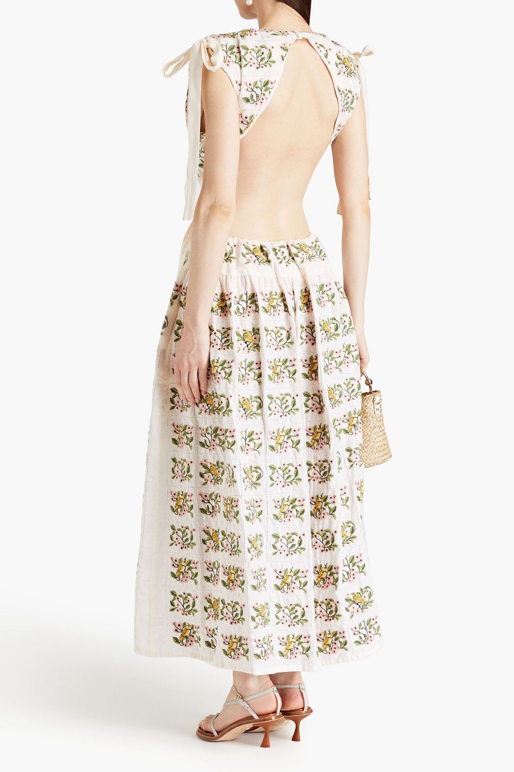 AGUA BY AGUA BENDITA Cutout embroidered linen midi dress