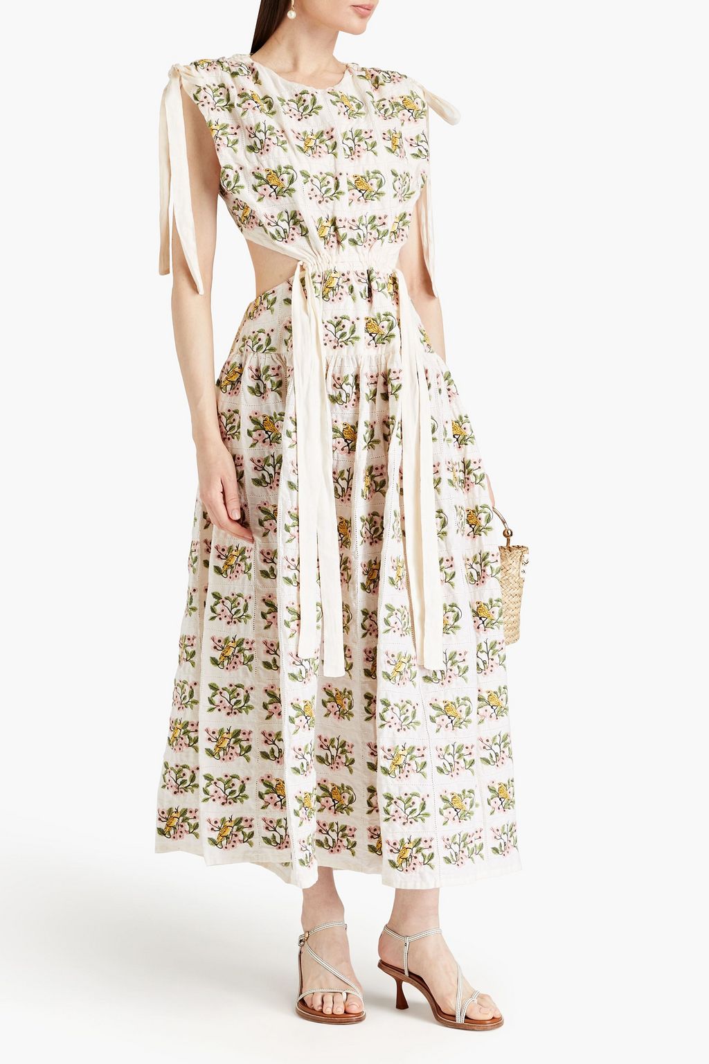 AGUA BY AGUA BENDITA Cutout embroidered linen midi dress