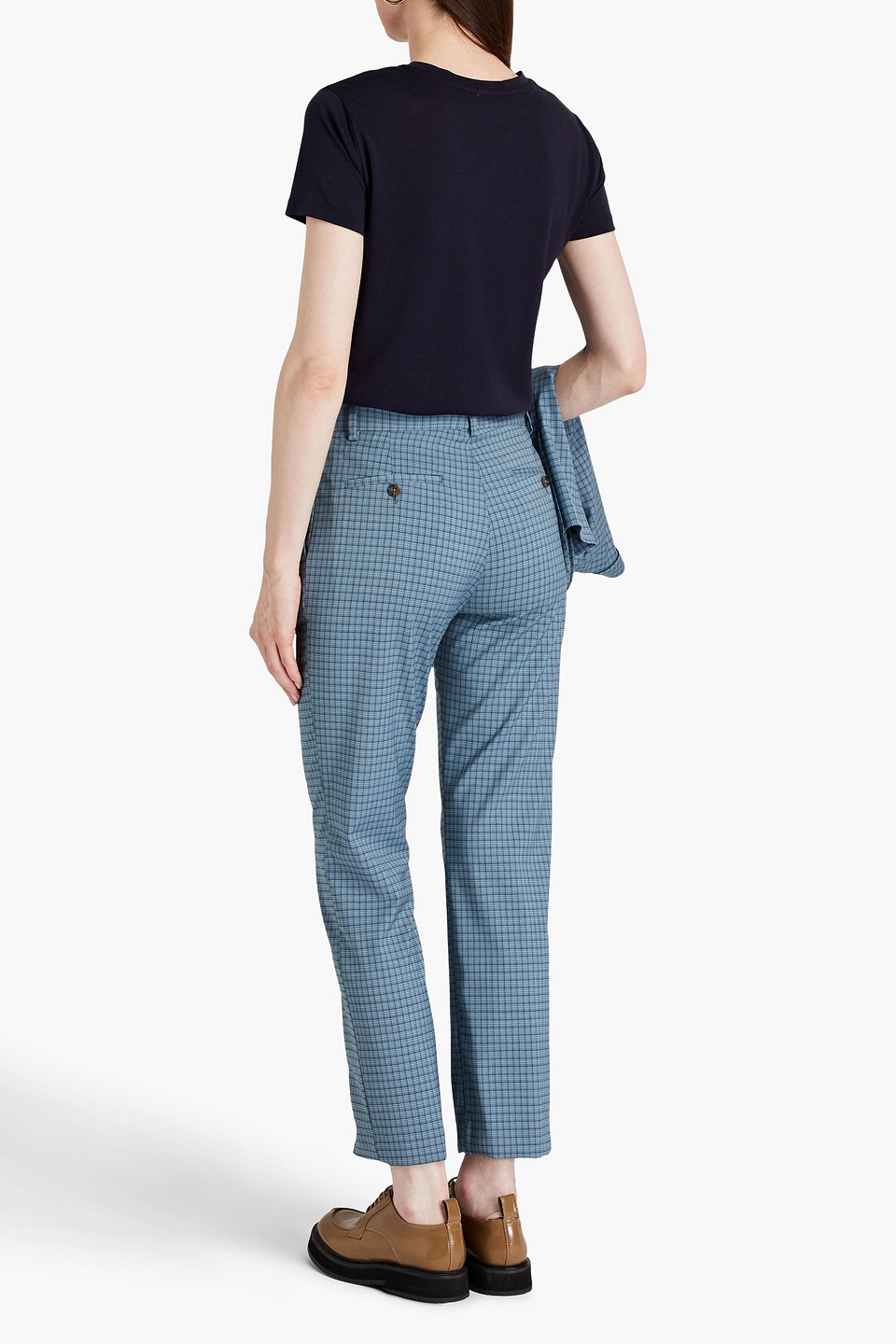 Shop Paul Smith Checked Wool-blend Tapered Pants In Slate Blue