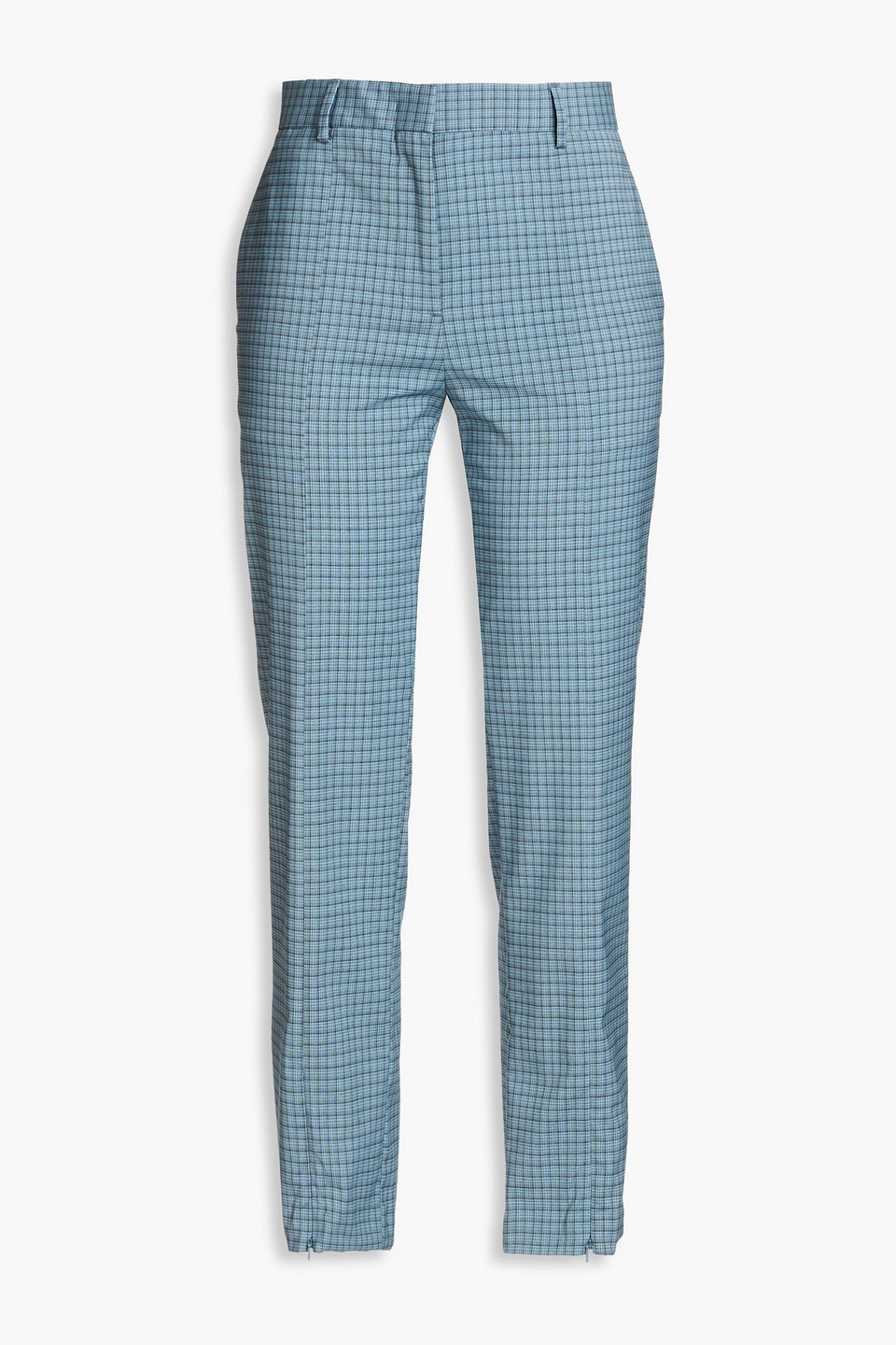 Paul Smith Gingham Wool-blend Tapered Trousers In Slate Blue