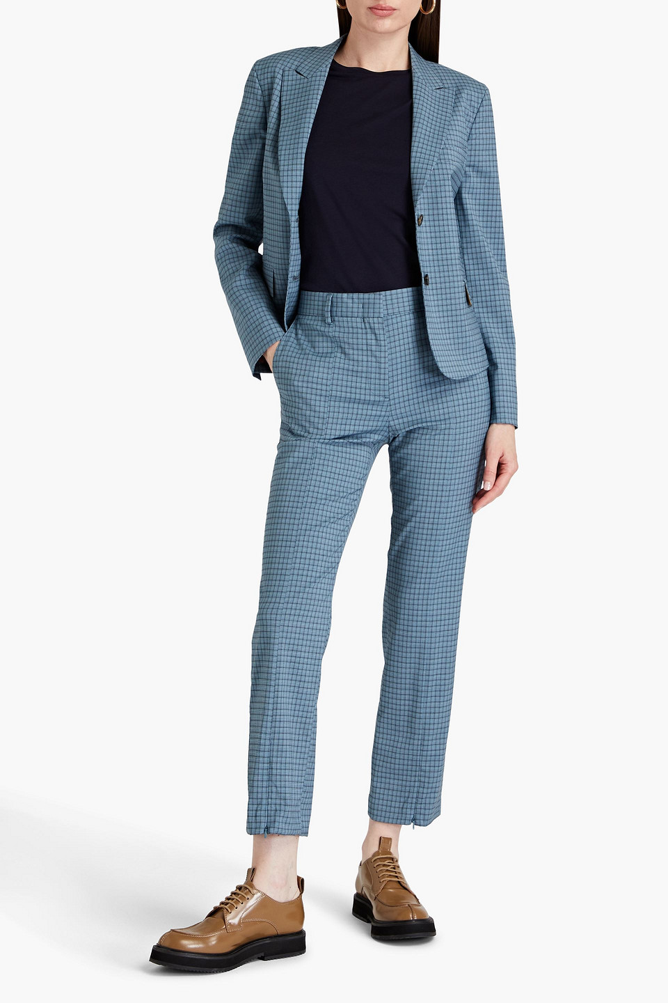 Paul Smith Gingham Wool-blend Tapered Pants In Slate Blue