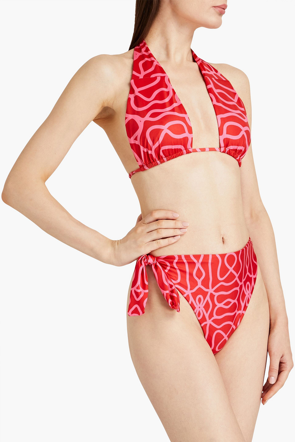 Shop Agua By Agua Bendita Ipanema Printed High-rise Bikini Briefs In Red