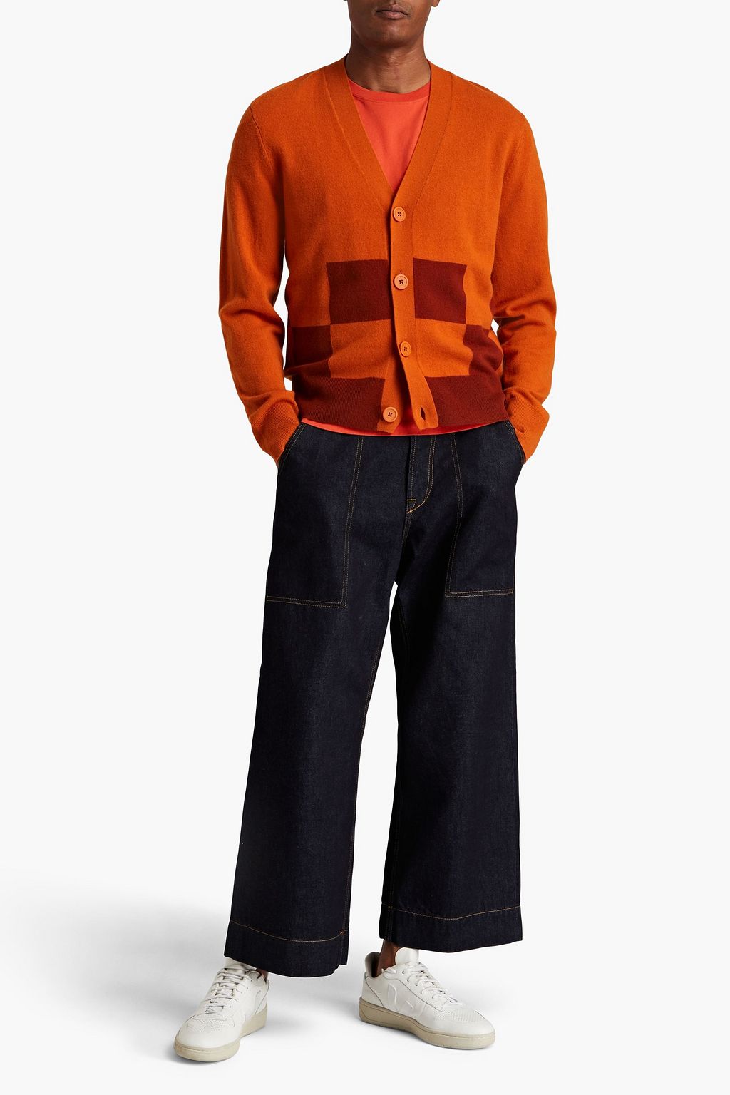 SANDRO Checked wool and cashmere-blend cardigan