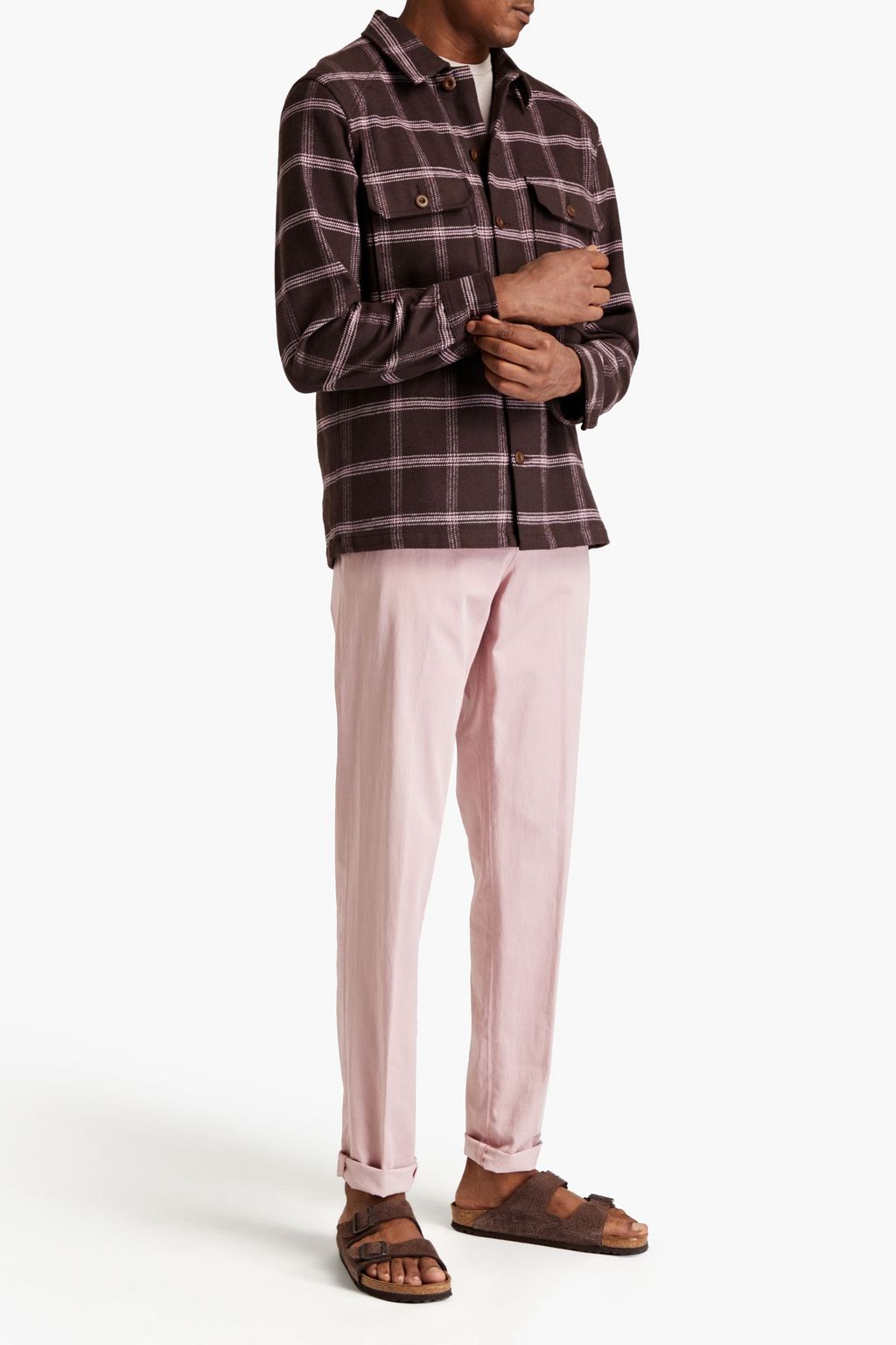 SANDRO Checked cotton and wool-blend twill shirt