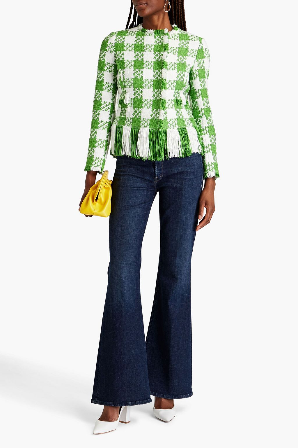 OSCAR DE LA RENTA Fringed cotton-blend tweed jacket