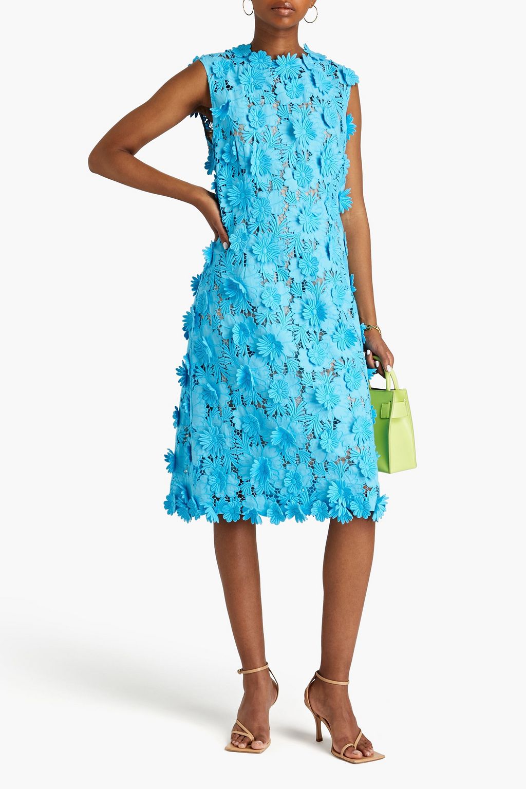 OSCAR DE LA RENTA Cotton guipure lace midi dress