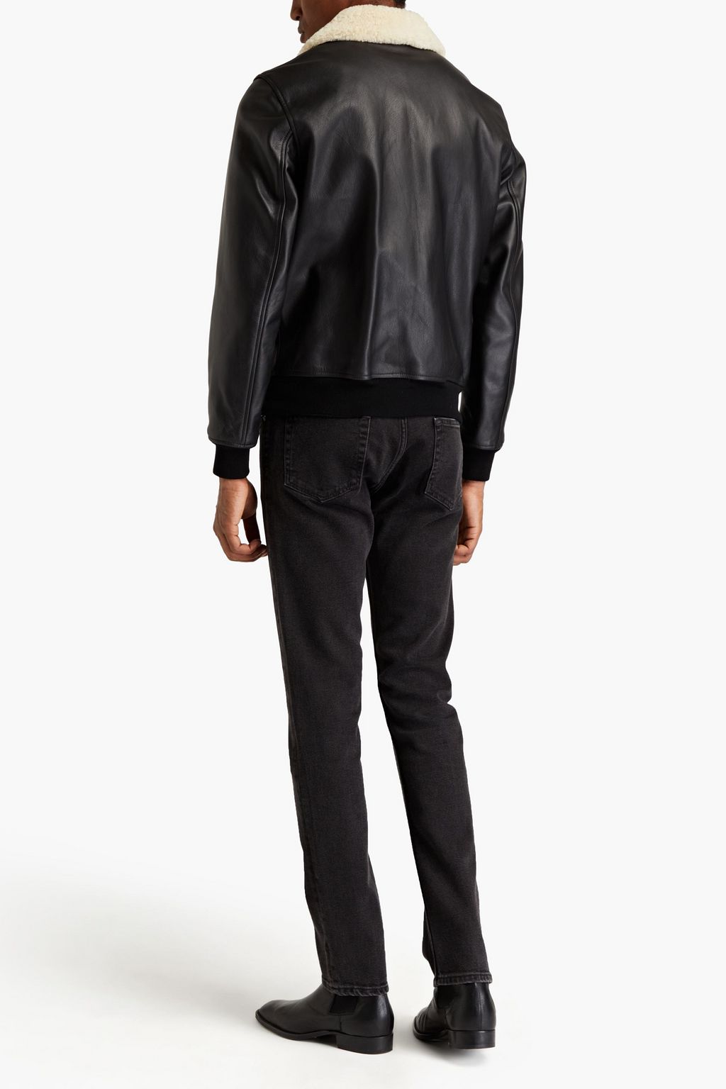 SANDRO Shearling-trimmed leather bomber jacket