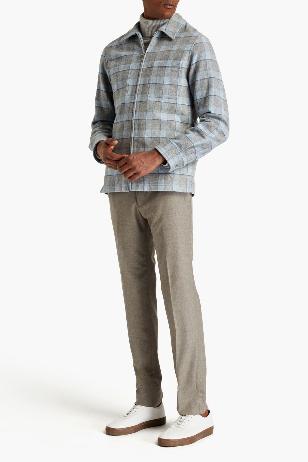 SANDRO Checked wool-blend overshirt