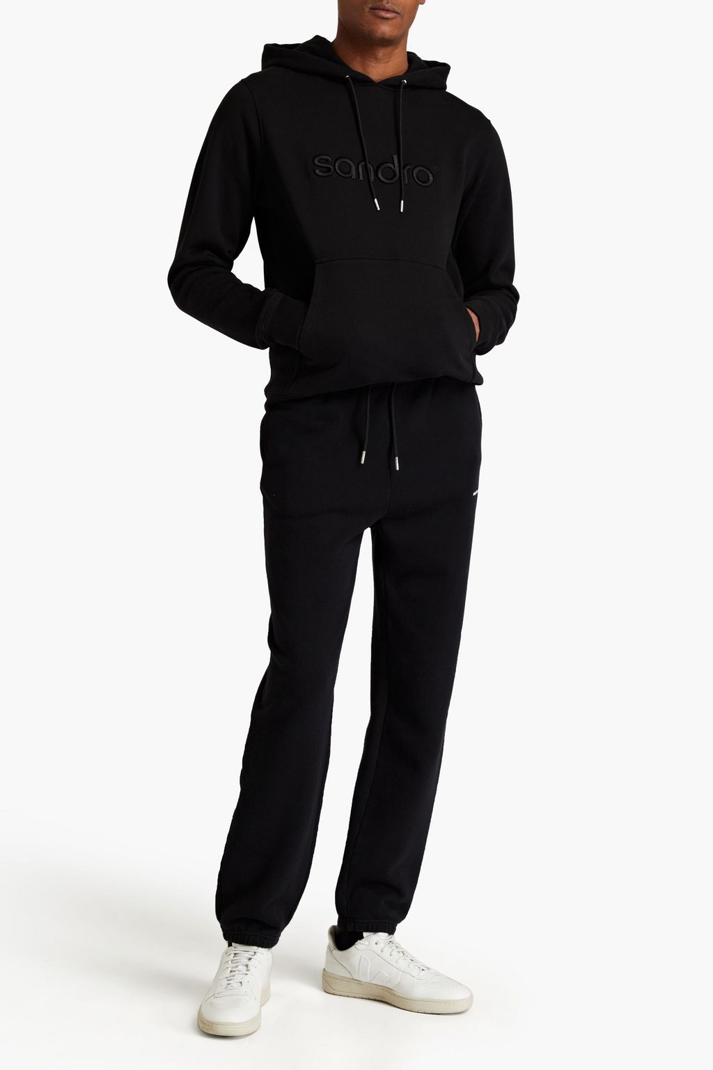 SANDRO Embroidered cotton-fleece hoodie