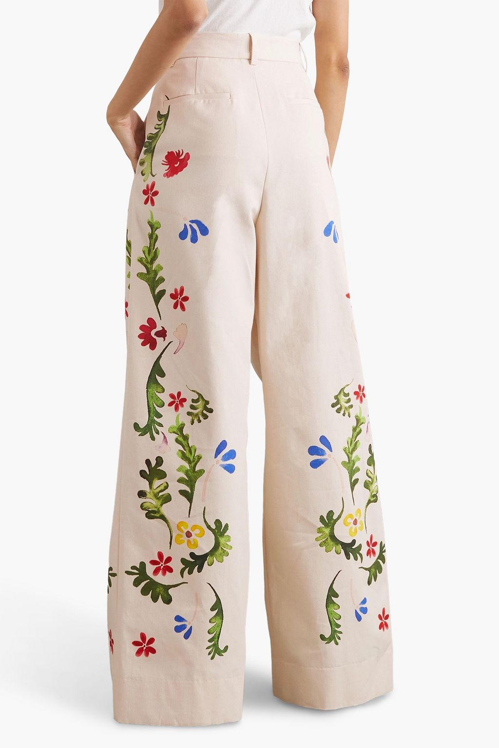 ROSIE ASSOULIN Pleated floral-print cotton-canvas wide-leg pants