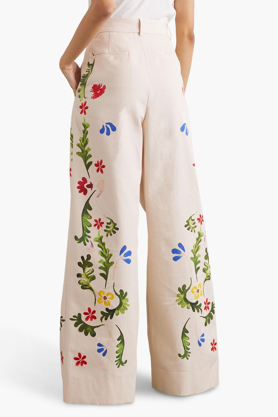 Rosie Assoulin Pleated Floral-print Cotton-canvas Wide-leg Pants In Beige