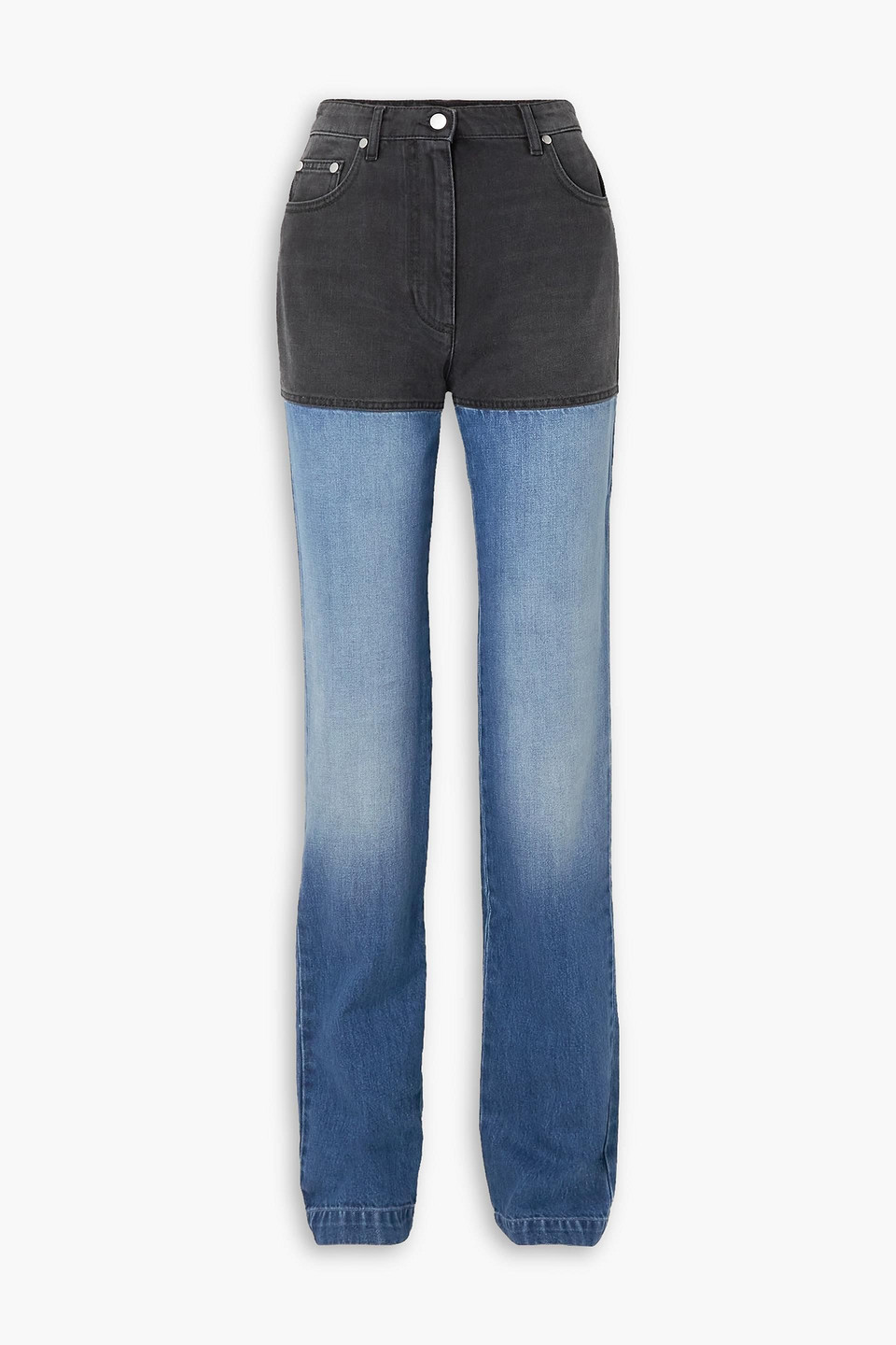 Shop Peter Do Two-tone Mid-rise Straight-leg Jeans In Mid Denim