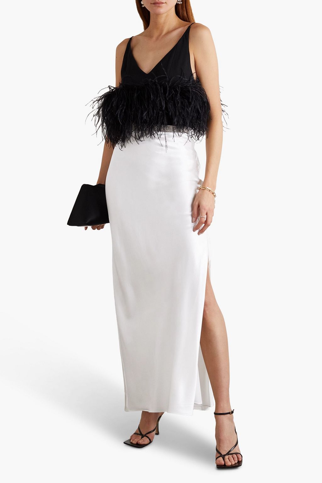 MICHAEL LO SORDO Crystal-embellished silk-satin maxi skirt