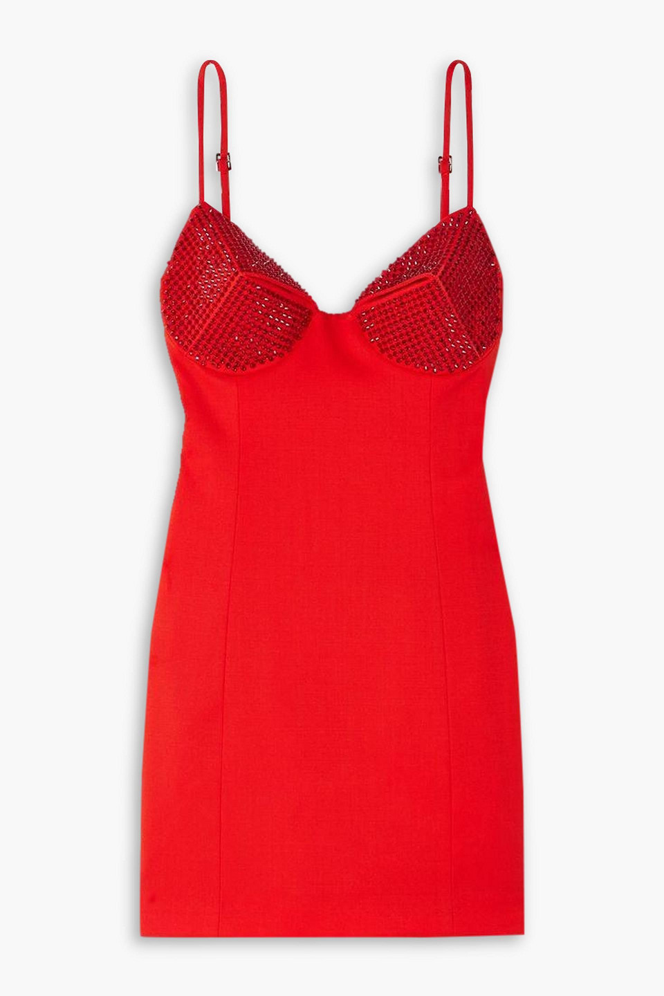 Area Crystal-embellished Wool-blend Mini Dress In Red