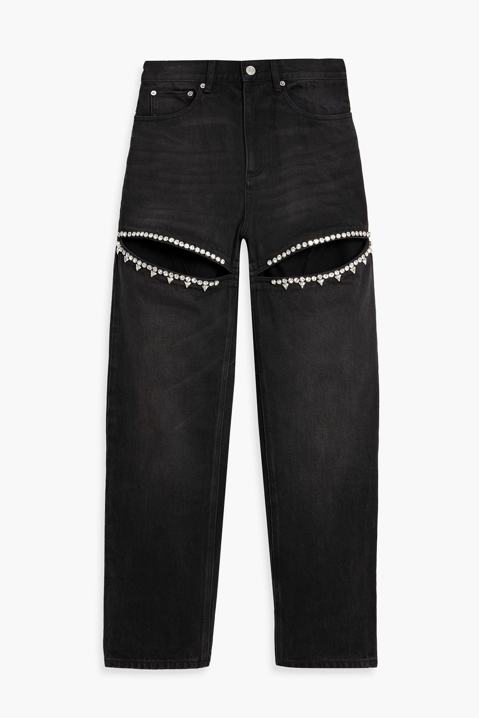 area - cutout crystal-embellished high-rise straight-leg jeans - black - 23