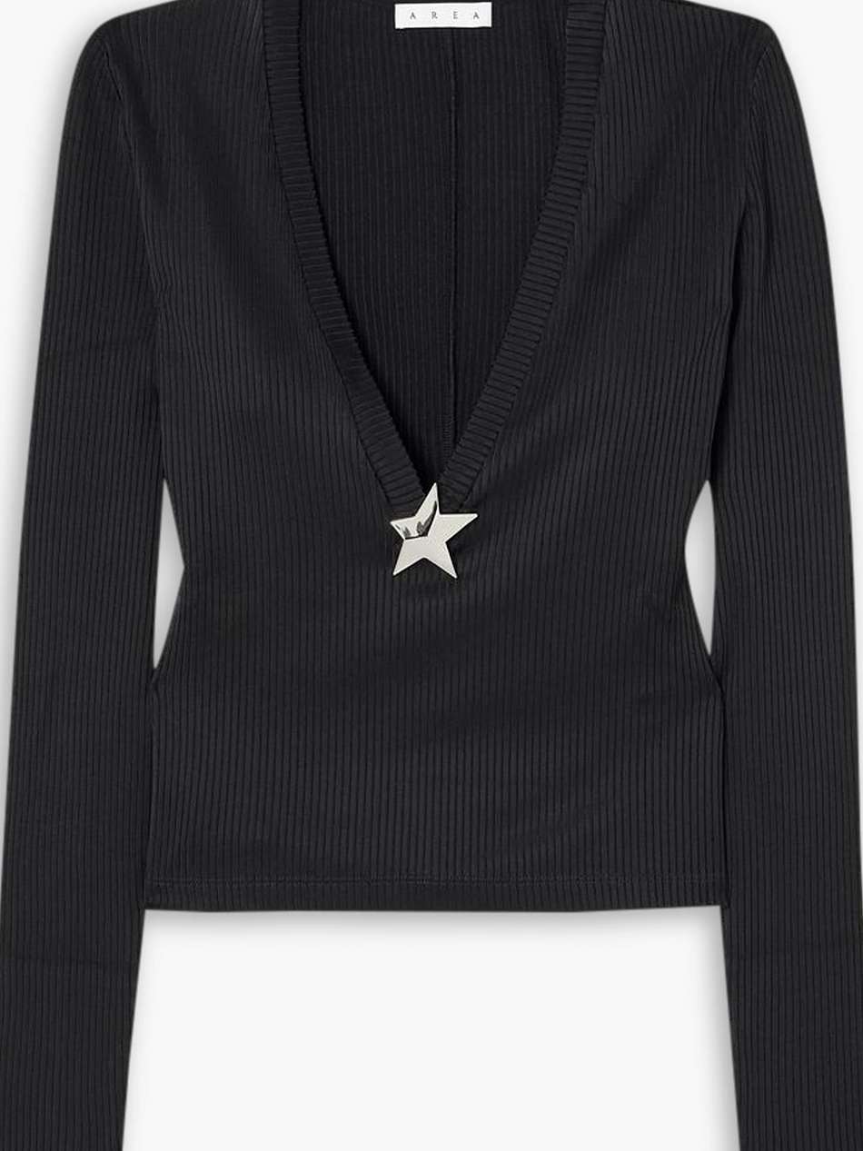 embellished ribbed-jersey top