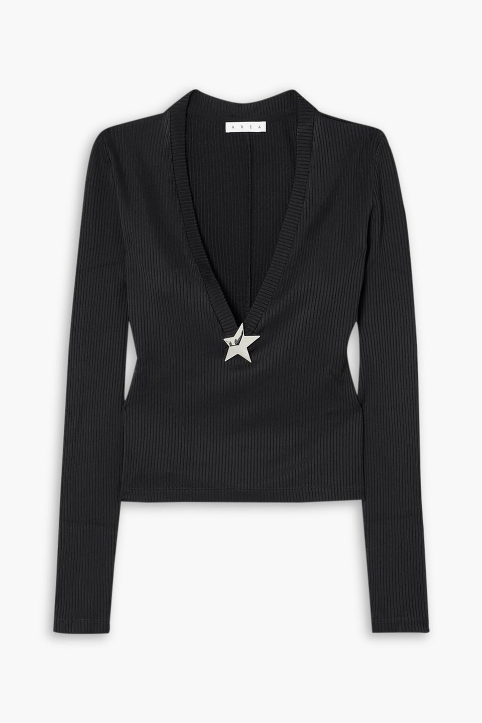 Area Embellished Ribbed-jersey Top In Black